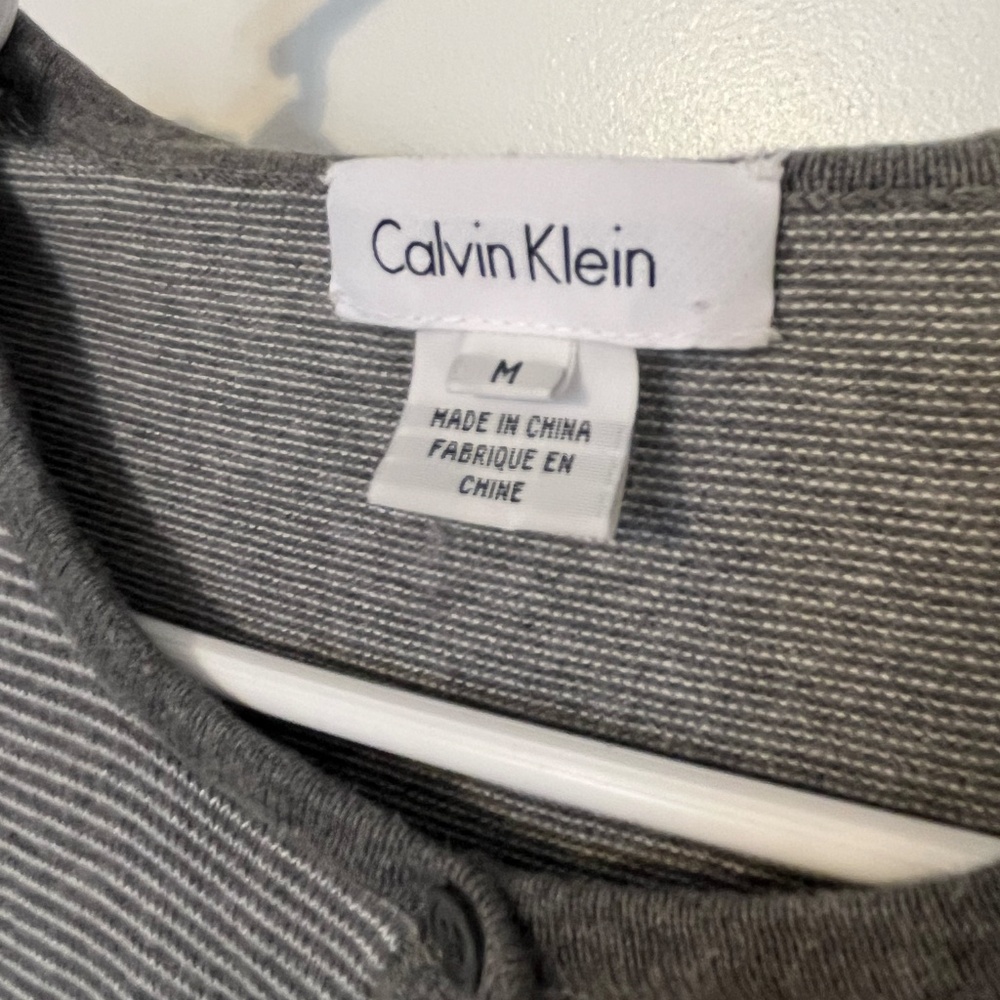 Calvin Klein 2 Piece Tank Top Cardigan Set Women 100% Cotton Gray White Stripe M - Picture 3 of 16